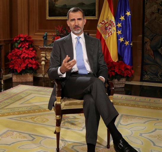 Spain's King Felipe VI delivers his traditional Christmas address at Zarzuela Palace in Madrid